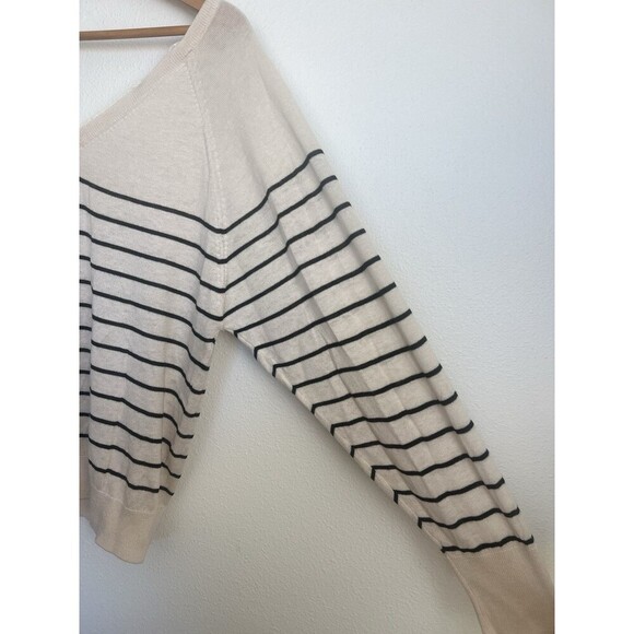 Zara Cream Striped V-Neck Wool Blend Sweater Lace Trim Coquette Preppy Coastal - Picture 5 of 7